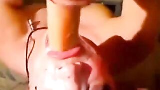 Silent Webcam Blowjob with Dildo