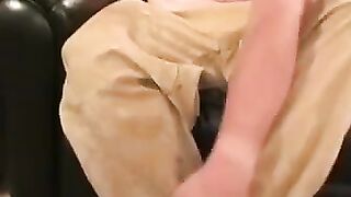 Thick inked hunk wanks his juicy cock in private