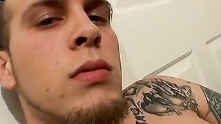 Tattooed thug works huge cock till explosion