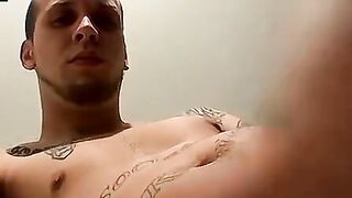Tattooed thug works huge cock till explosion