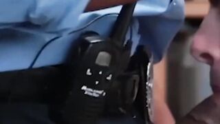 Skinny delinquent stud swallows officers huge black cock deep