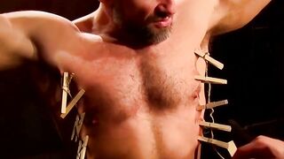 DaddyBondageBoy.com - Soldier Dirk endures clothespins on muscled flesh