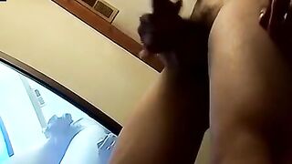 Skinny amateur with hairy cock jerks alone