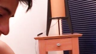 Slim Latino drills man's ass and paints him with cum