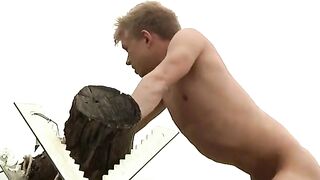 Restrained blond slave spanked then fucked savagely