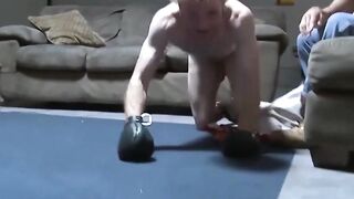MuscleJockBound.com - Joe Giovanni chokes Ben with chain and leather muzzle
