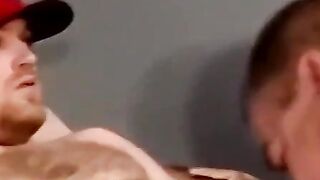 Two young amateurs wank as fat perv services cocks