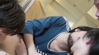 Four skinny Japanese gays swap spit and jerk together