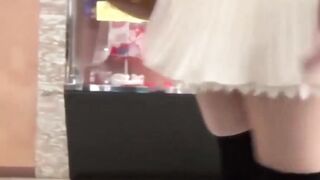 Voyeur trains cam on Japanese lads in tiny short skirts