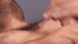 Furry Steve Straight pumps out warm cum after furious strokes