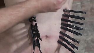 BoyDungeon.com - Grandpa dom covers pale twink's body with clothespins in kinky play