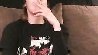 Skinny amateur strokes big cock before cumming