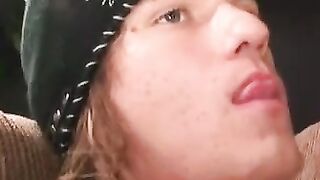 Skinny amateur strokes big cock before cumming