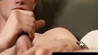 Skinny gay Bryce Corbin strokes his cock solo on camera