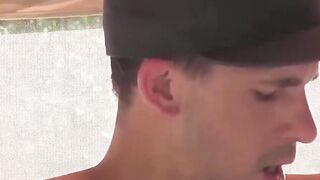 Handsome twink gives an expert blowjob while moaning loudly