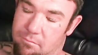 Hairy fat cutie tugs his dick until rock solid