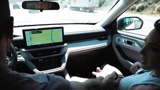 Big tits asian tgirl Kasey Kei is jerked off by driving guy