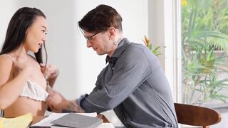 Petite asian teen seducing her tutor then gets throat fucked