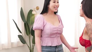 Asian lesbian babe fingering her stepdads big tit girlfriend