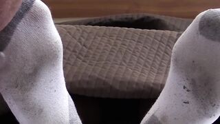 Sleeping hunk unaware of toe sucking intruder