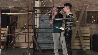 Sebastian Kane's skilled handjob pushes bound slave to edge