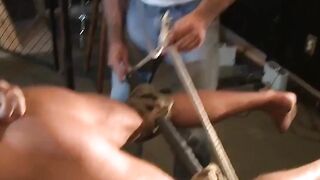 MuscleJockBound.com - Mulengro rolls and taps Derek Pain's tight nut sack