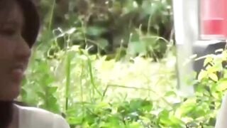 Two lovely Japanese babes flash white undergarments