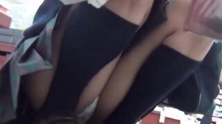 Japanese readers unaware panty flashes in shop on cam