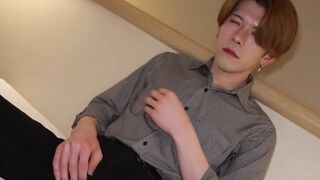 Japanese Haru pumps his meat while finger probes his slick ass