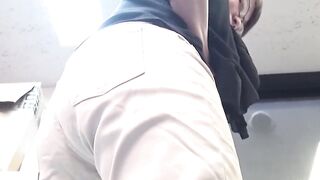 Asian lady pees her pants in front of shocked coworkers