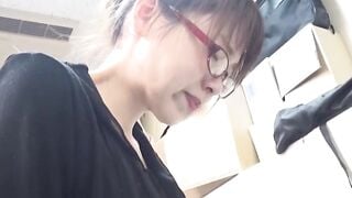 Asian lady pees her pants in front of shocked coworkers