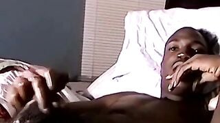 JoeSchmoeXXX.com - Ebony amateur watches porn and tugs his big black cock with lust