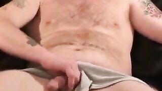 Hairy old man blows his load after hard wanking