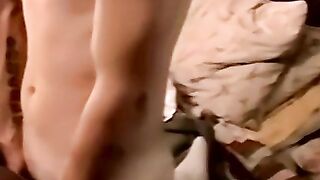Bearded amateur smokes while mouth milks his dick
