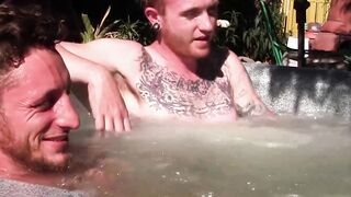 Big dicked Corey Gunz and Dom Ty stroke cocks in the jacuzzi