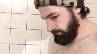 Bearded Mickey Waters strokes cock after long work day
