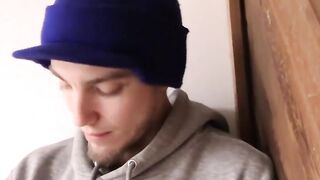 Skinny thug plays with hard cock and full balls roughly