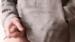 Skinny thug plays with hard cock and full balls roughly