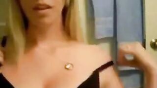 Big-Titted Blonde Plays with Dildo on Webcam