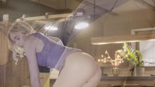 Oxana Z crawls naked on the table flaunting perfect pussy
