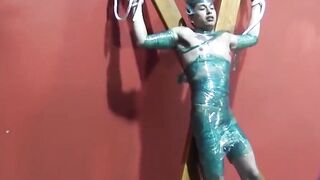 BondageBadBoy.com - Dom tye wraps Whiskey in plastic and bondage for freedom