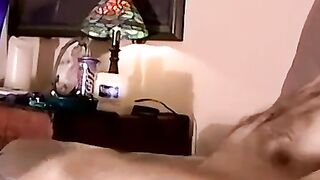 Bald jock strokes dick to porn till cumming hard