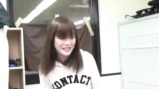 Japanese cutie fills the container with her yellow warm pee