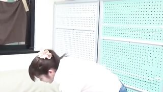 Japanese cutie fills the container with her yellow warm pee