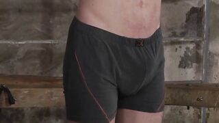 BoyDungeon.com - Blindfolded twink tied up and whipped hard by experienced old guy