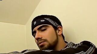 Badass straight stares at cam while pumping cock