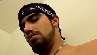 Badass straight stares at cam while pumping cock