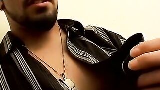 Badass straight stares at cam while pumping cock