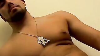 Badass straight stares at cam while pumping cock