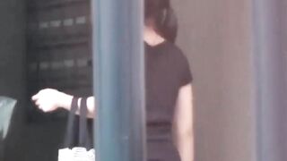 Tall Asian babe tailed by voyeur cam every step